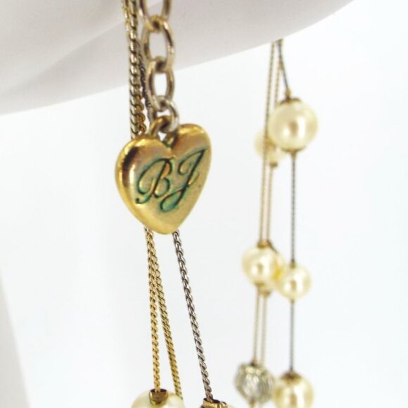 Betsey Johnson Triple Strand Necklace Faux Pearls Animal Print Rhinestone - Picture 7 of 9